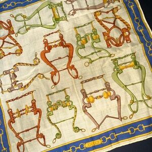 Gucci Horse Bit Print Silk Scarf in Green and Orange